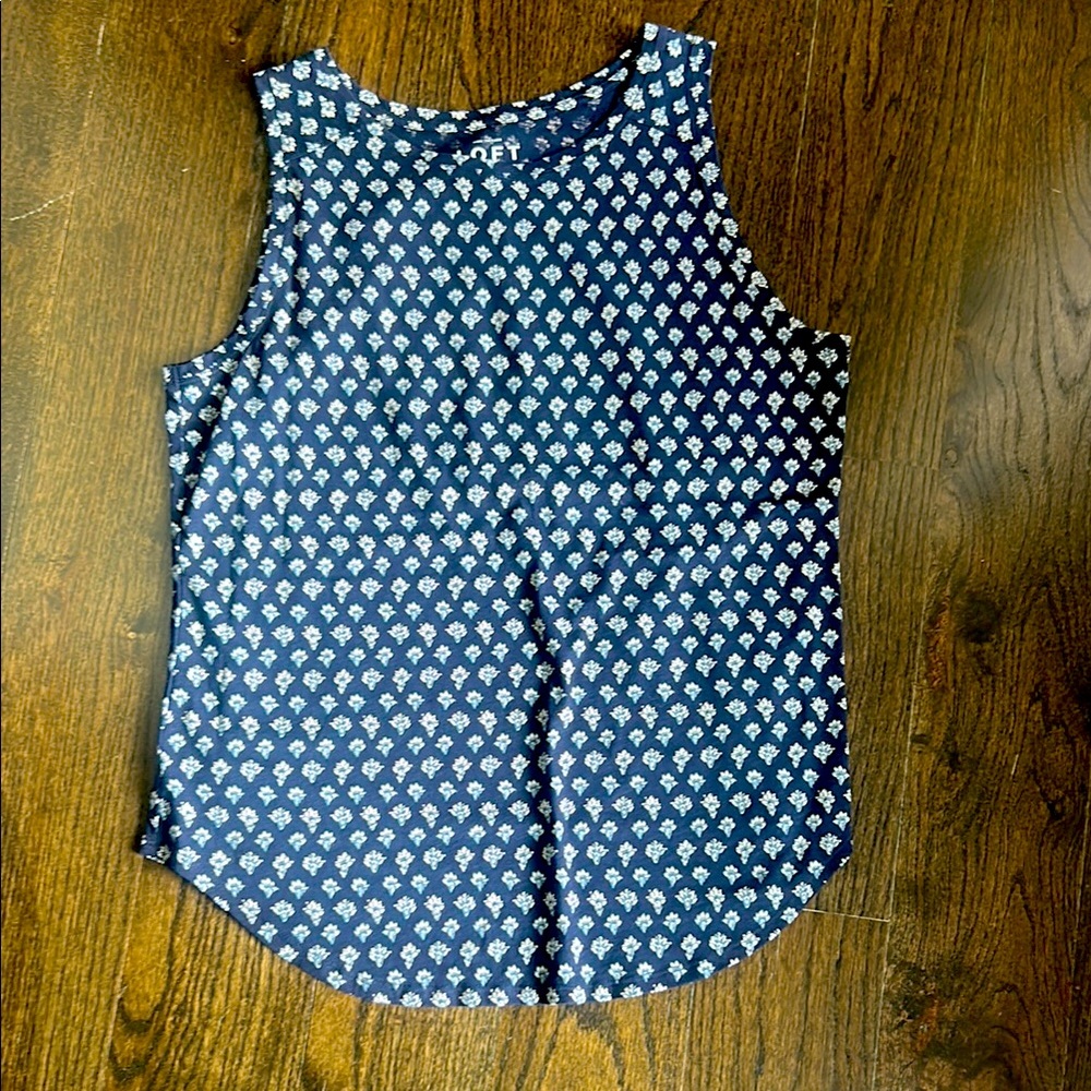 LOFT Blue and White Polka Dot Tank Top